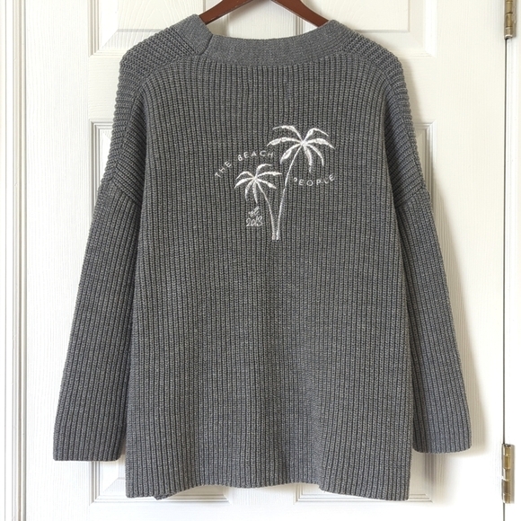 The Beach People The Twin Palms Ribbed Knit Open Front Cardigan Sweater Gray M/L - Picture 11 of 14